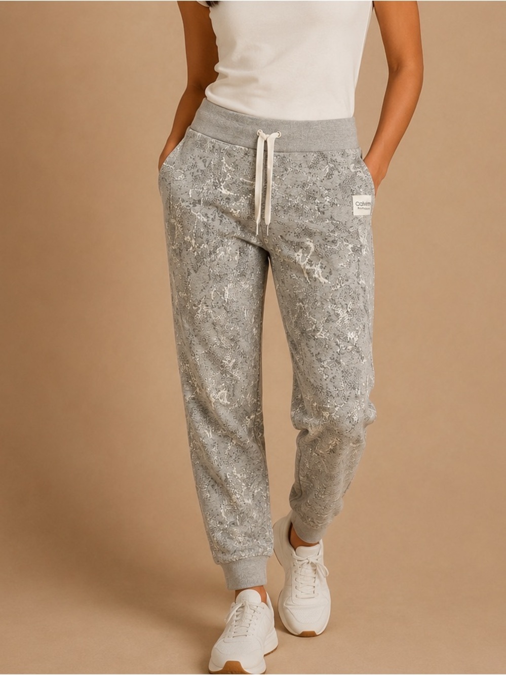 Calvin Klein Performance Gray Metallic Print Jogger Pants Size Large